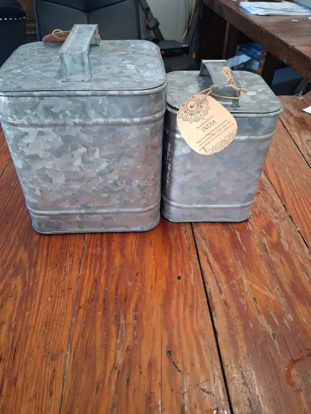Galvanized Metal Square Lidded Storage Canisters - Set of 2